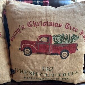 Pillows Dual Sided Christmas Tree Farm Truck Decor Burlap Rustic